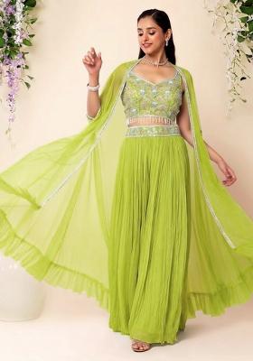 Green Embellished Designer Fusion Set