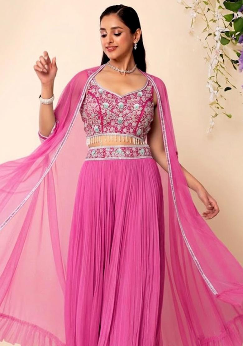 Pink Embellished Designer Fusion Set - Indya