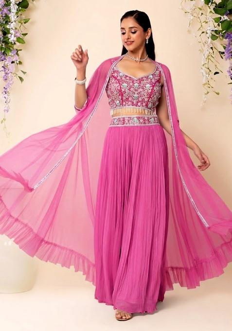 Pink Embellished Designer Fusion Set
