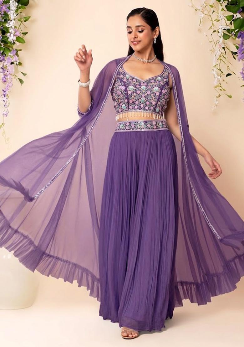 Purple Embellished Designer Fusion Set - Indya