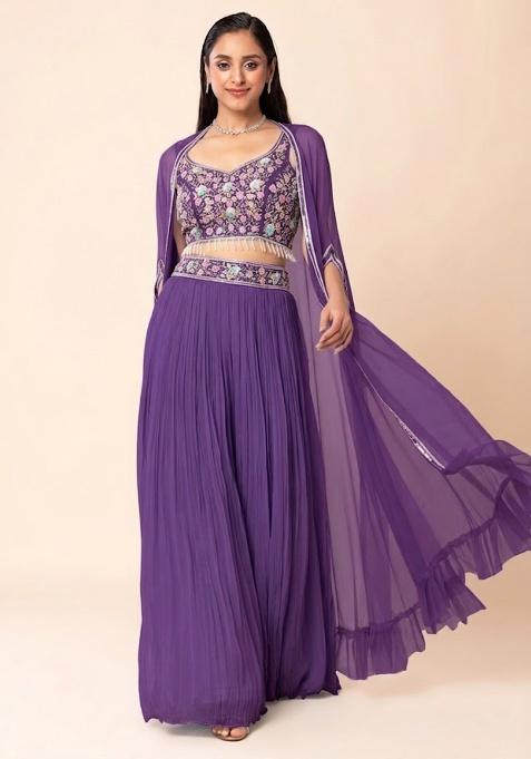 Purple Embellished Designer Fusion Set