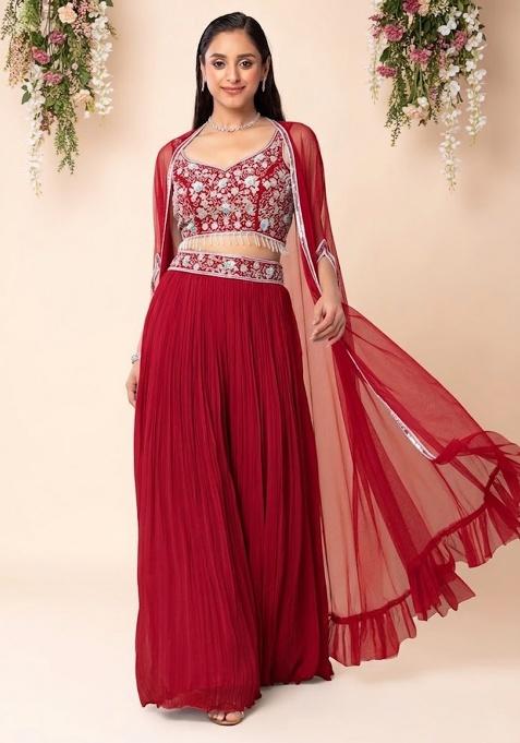 Red Embellished Designer Fusion Set