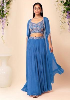 Blue Embellished Designer Fusion Set