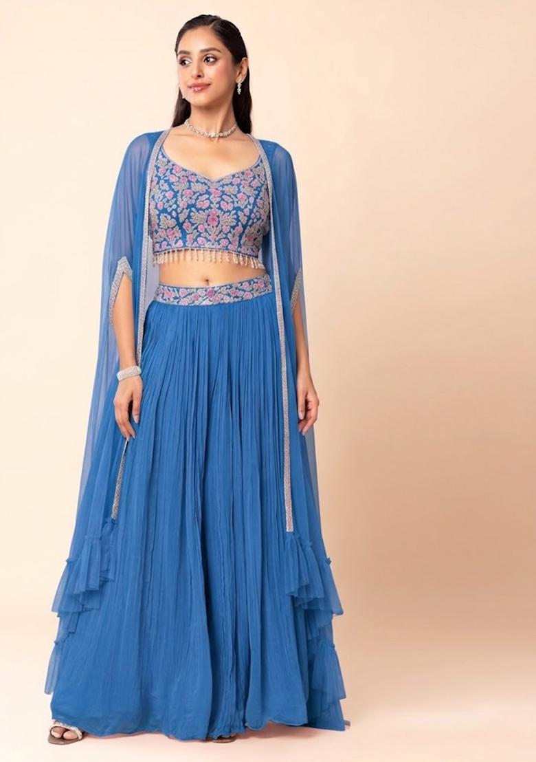 Blue Embellished Designer Fusion Set - Indya