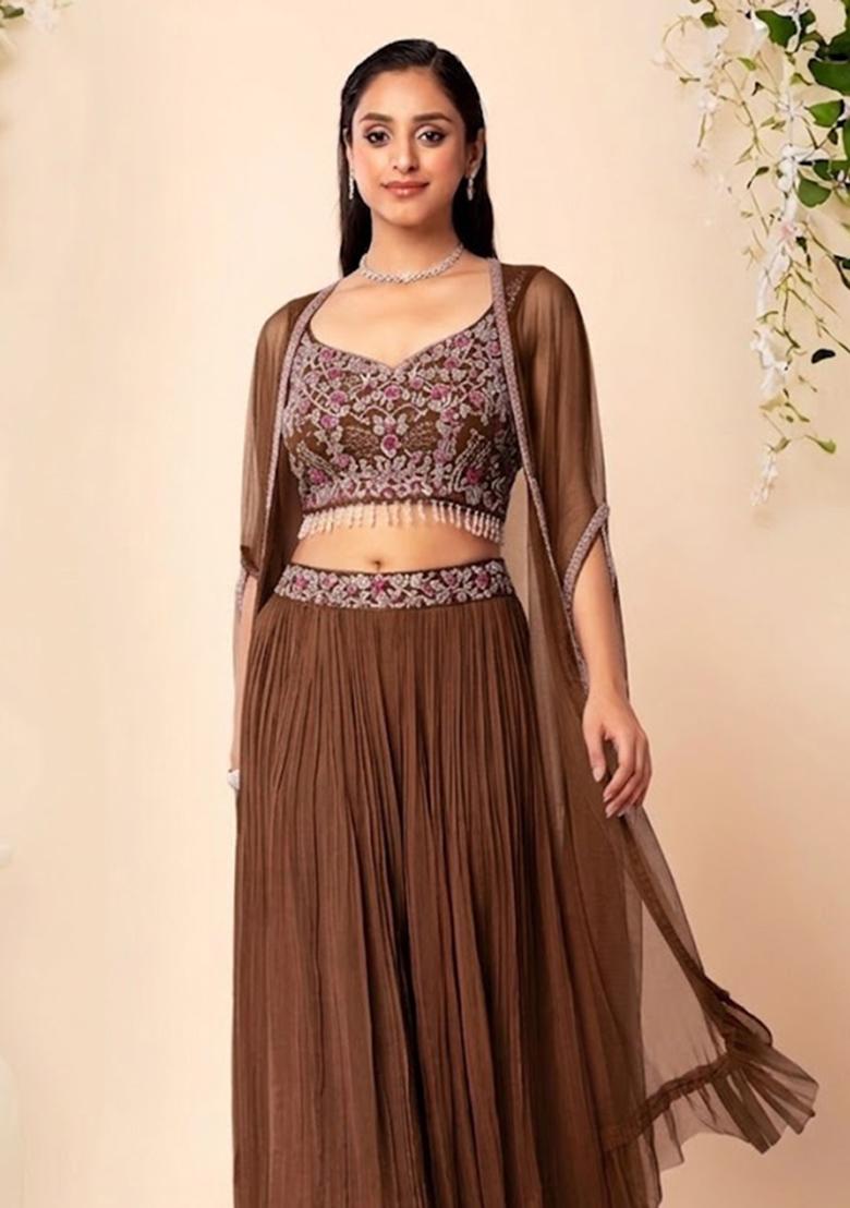 Brown Embellished Designer Fusion Set - Indya