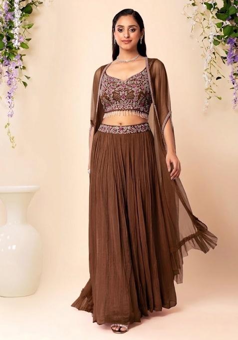 Brown Embellished Designer Fusion Set