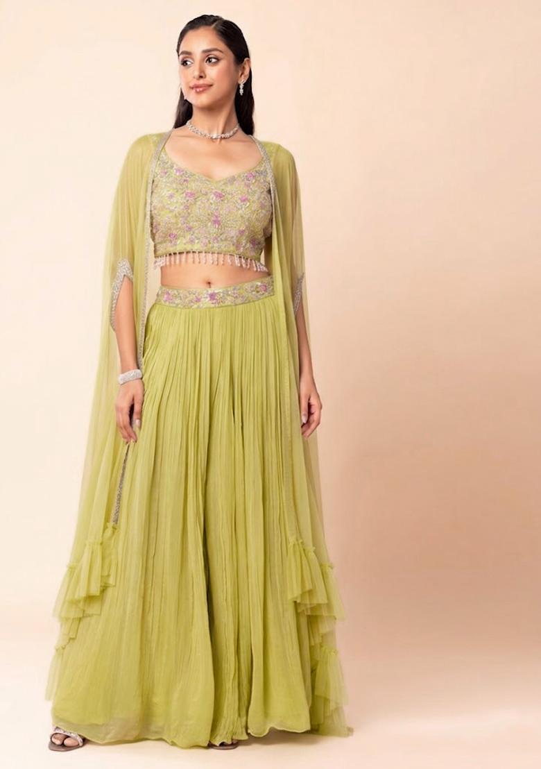 Green Embellished Designer Fusion Set - Indya