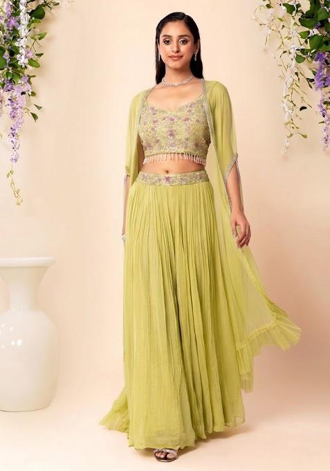 Green Embellished Designer Fusion Set