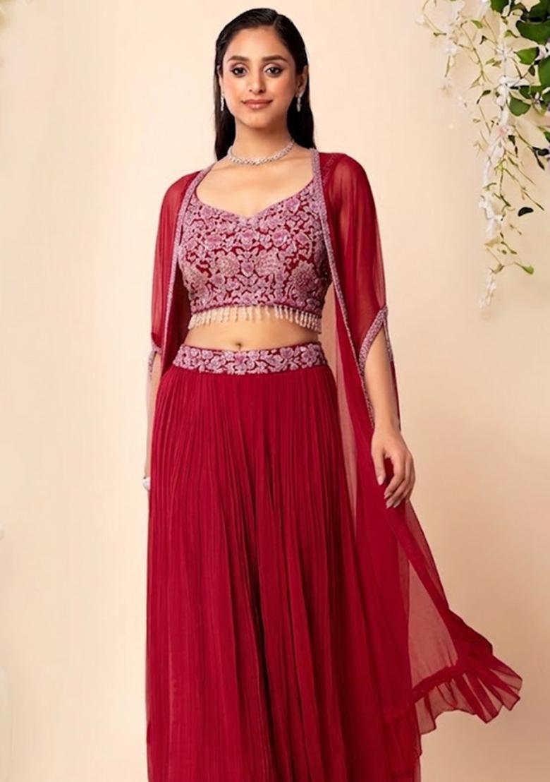 Red Embellished Designer Fusion Set - Indya