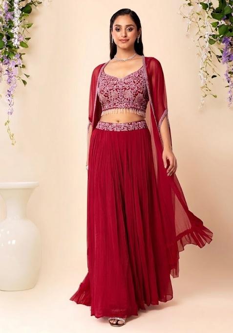 Red Embellished Designer Fusion Set