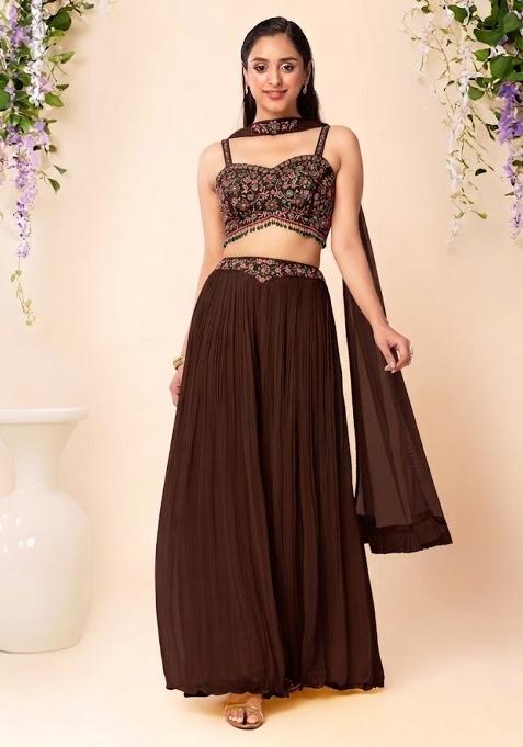 Brown Embroidered Designer Fusion Set