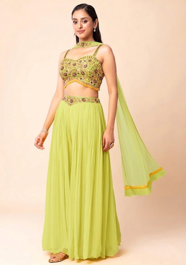 Green Embroidered Designer Fusion Set - Indya