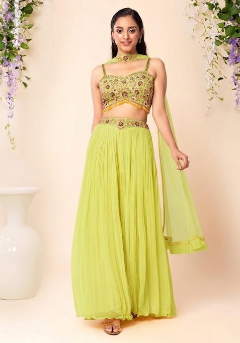 Green Embroidered Designer Fusion Set