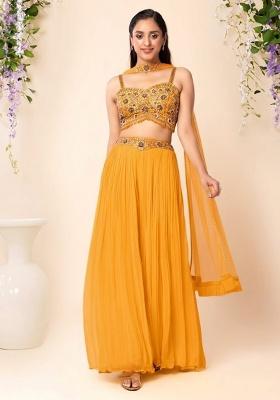 Orange Embroidered Designer Fusion Set