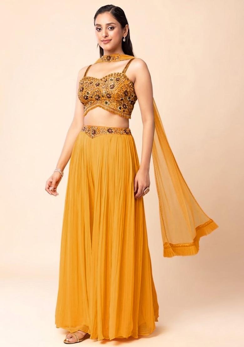 Orange Embroidered Designer Fusion Set - Indya