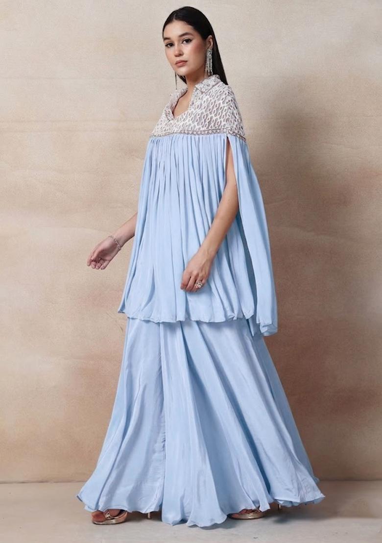 Lightblue Embellished Designer Fusion Set - Indya