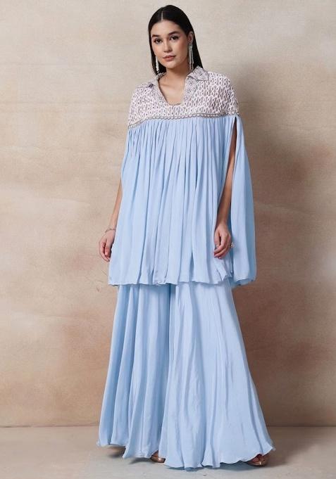 Lightblue Embellished Designer Fusion Set