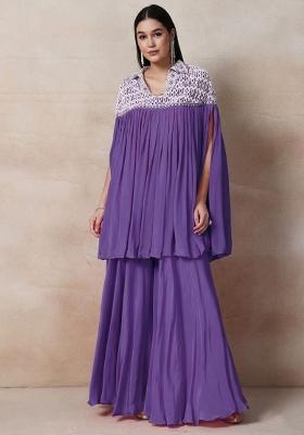 Purple Embellished Designer Fusion Set
