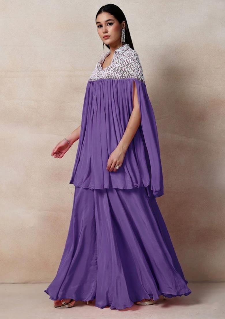 Purple Embellished Designer Fusion Set - Indya