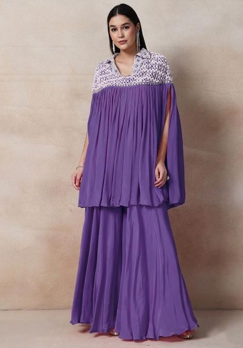 Purple Embellished Designer Fusion Set