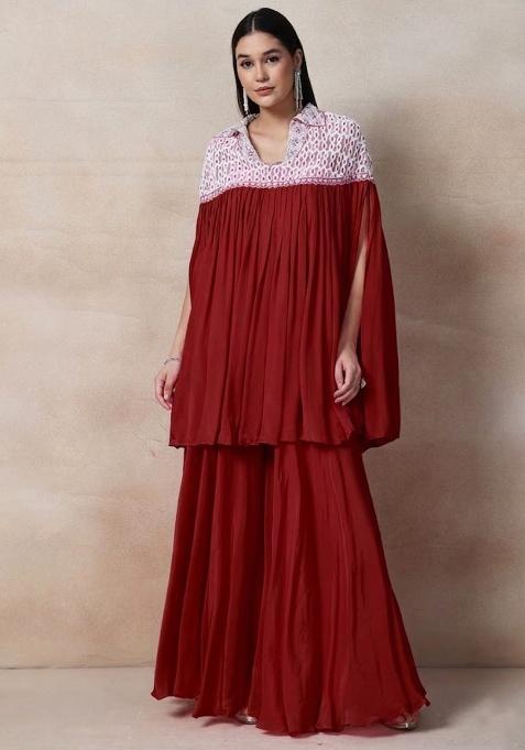 Red Embellished Designer Fusion Set