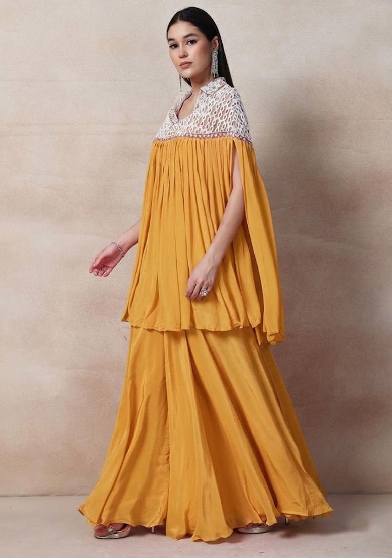 Yellow Embellished Designer Fusion Set - Indya