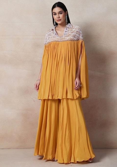 Yellow Embellished Designer Fusion Set