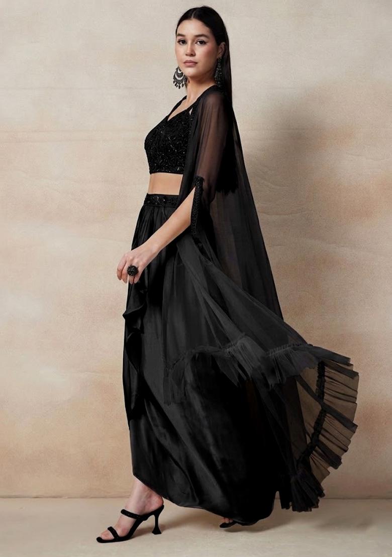 Black Embellished Designer Fusion Set - Indya