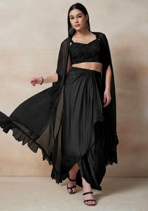 Black Embellished Designer Fusion Set