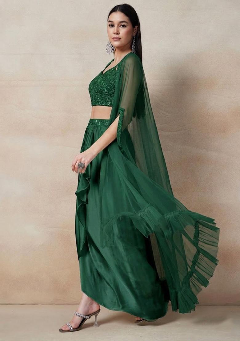 Green Embellished Designer Fusion Set - Indya