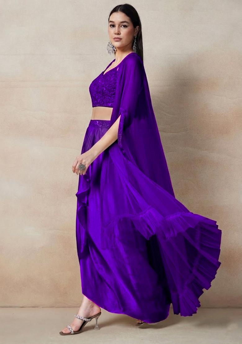Purple Embellished Designer Fusion Set - Indya