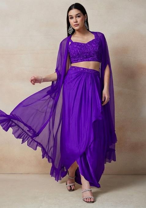 Purple Embellished Designer Fusion Set