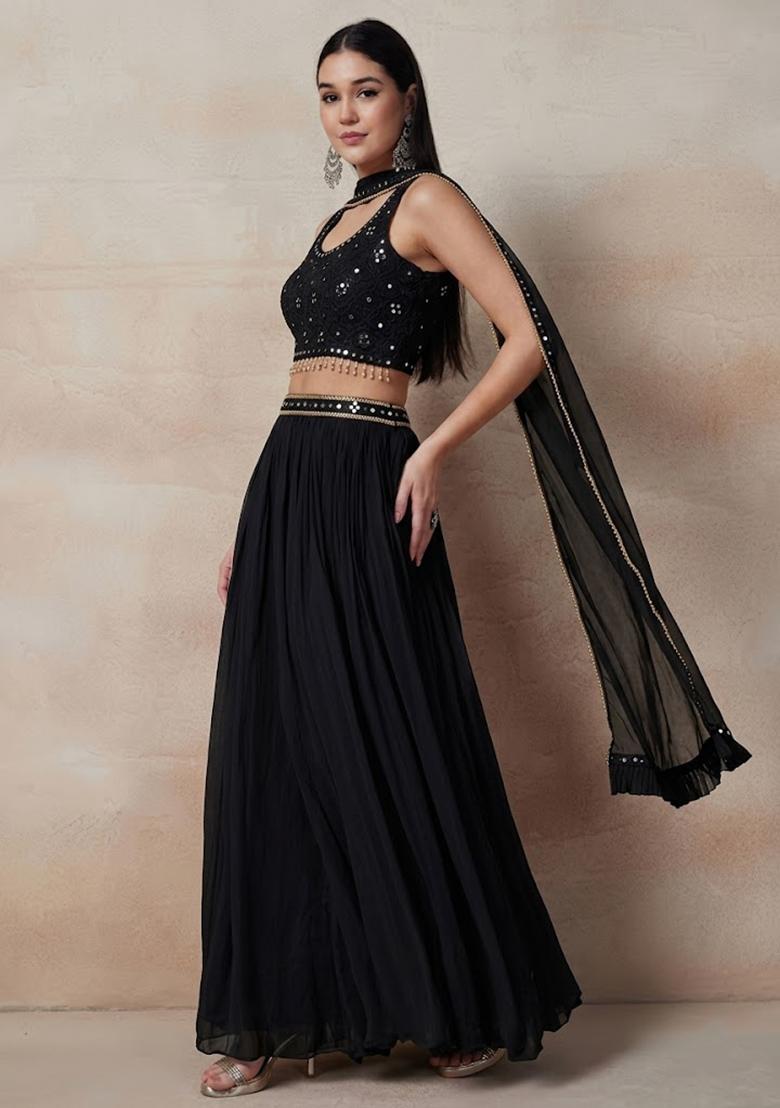 Black Embellished Designer Fusion Set - Indya