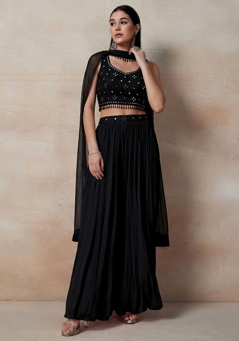 Black Embellished Designer Fusion Set
