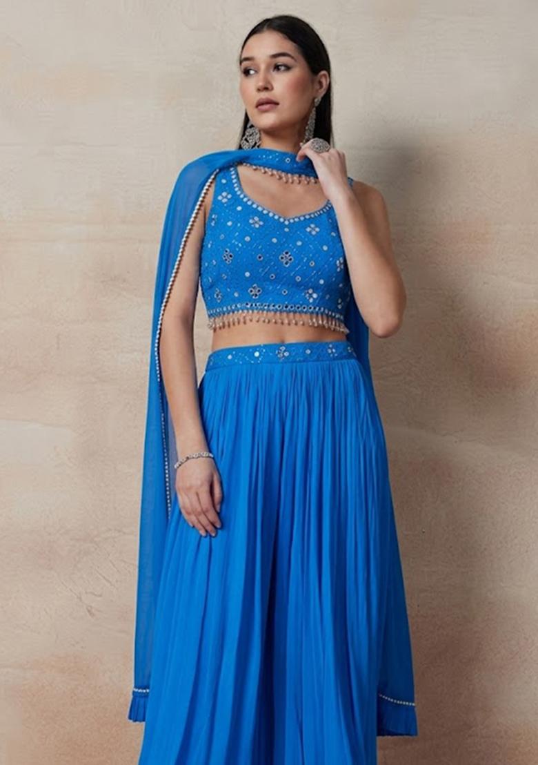 Blue Embellished Designer Fusion Set - Indya