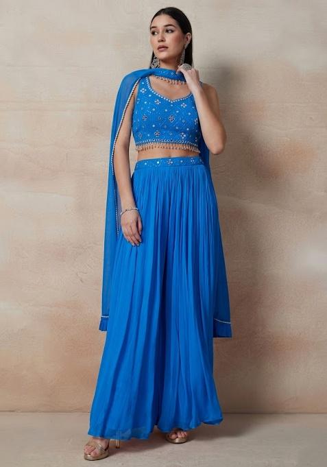 Blue Embellished Designer Fusion Set