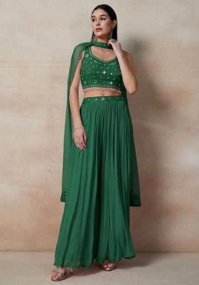 Green Embellished Designer Fusion Set