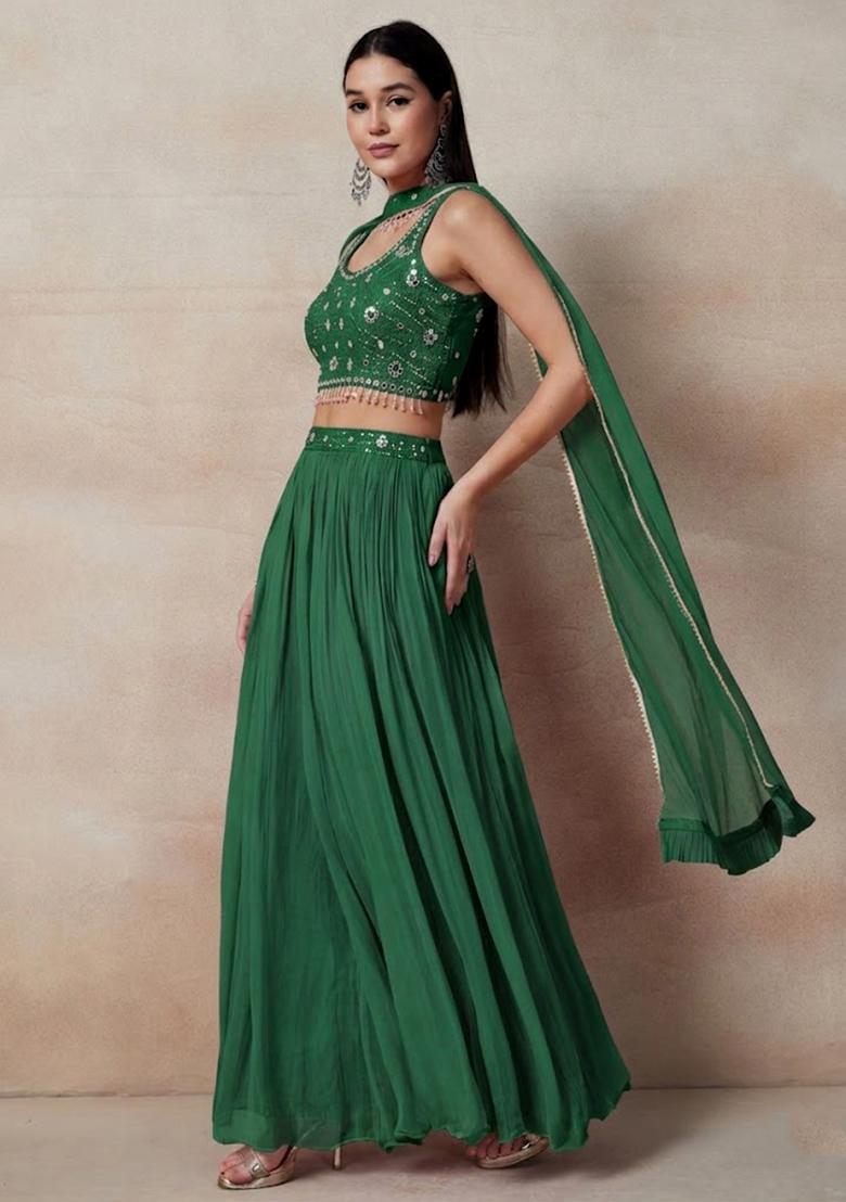 Green Embellished Designer Fusion Set - Indya
