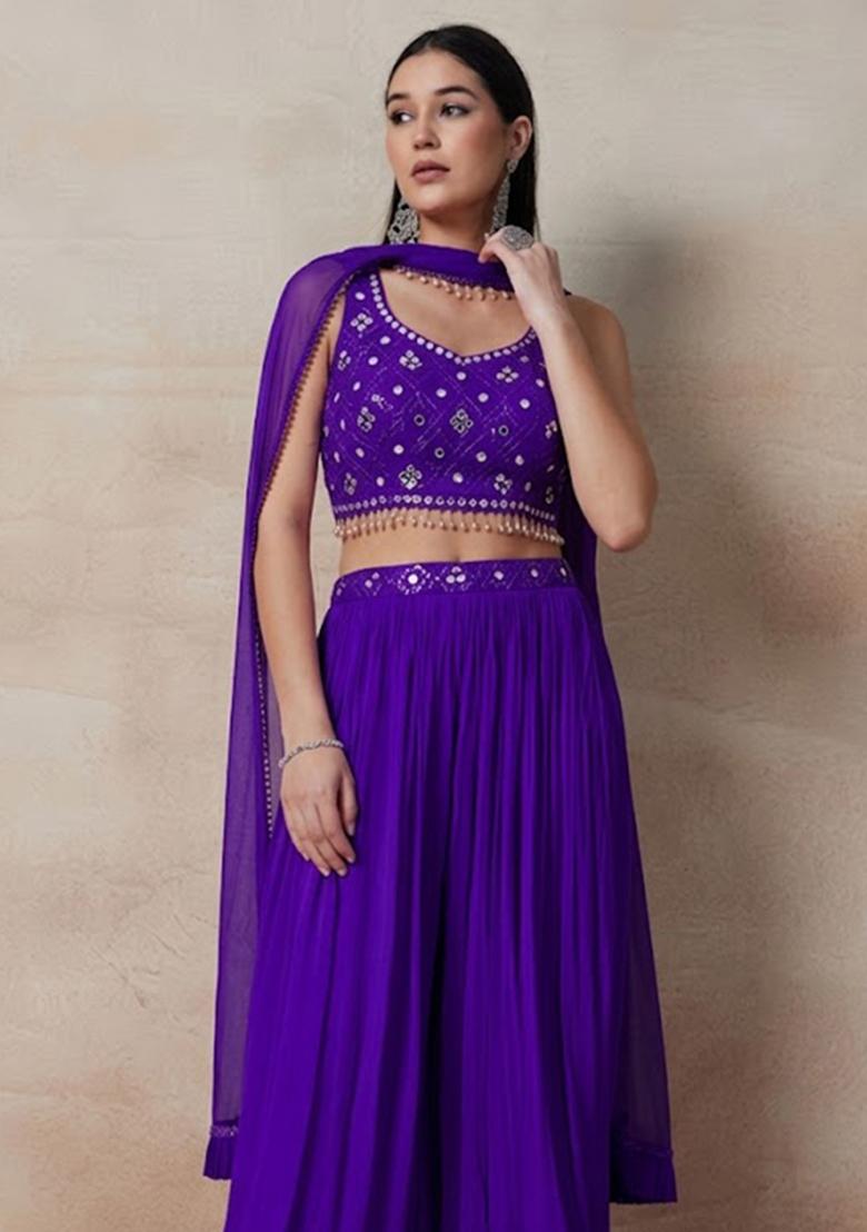 Purple Embellished Designer Fusion Set - Indya