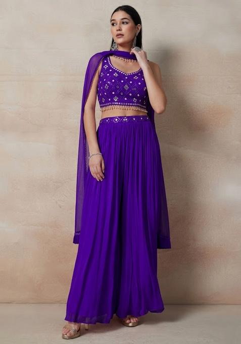 Purple Embellished Designer Fusion Set