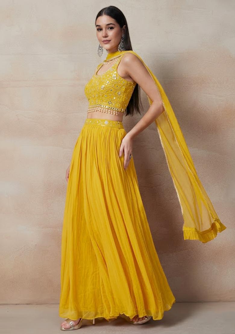 Yellow Embellished Designer Fusion Set - Indya