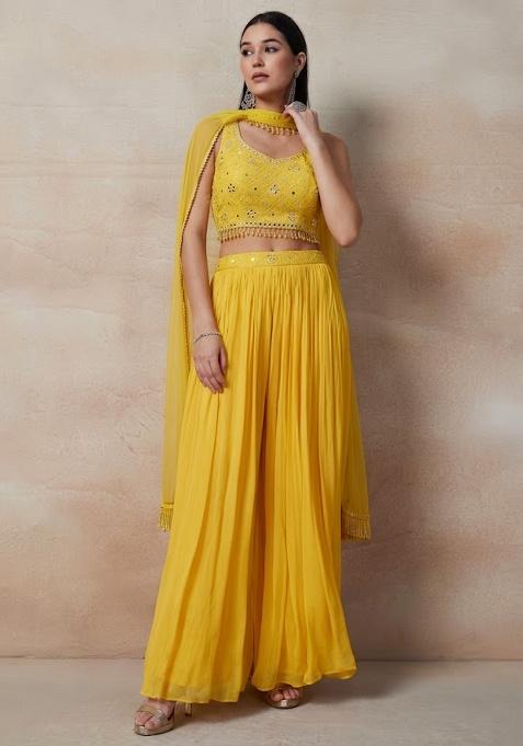 Yellow Embellished Designer Fusion Set