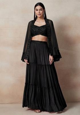 Black Embellished Designer Fusion Set