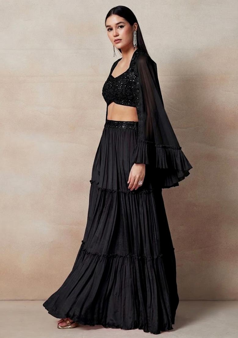 Black Embellished Designer Fusion Set - Indya