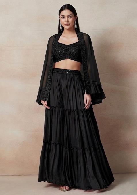 Black Embellished Designer Fusion Set