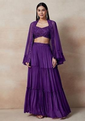 Purple Embellished Designer Fusion Set