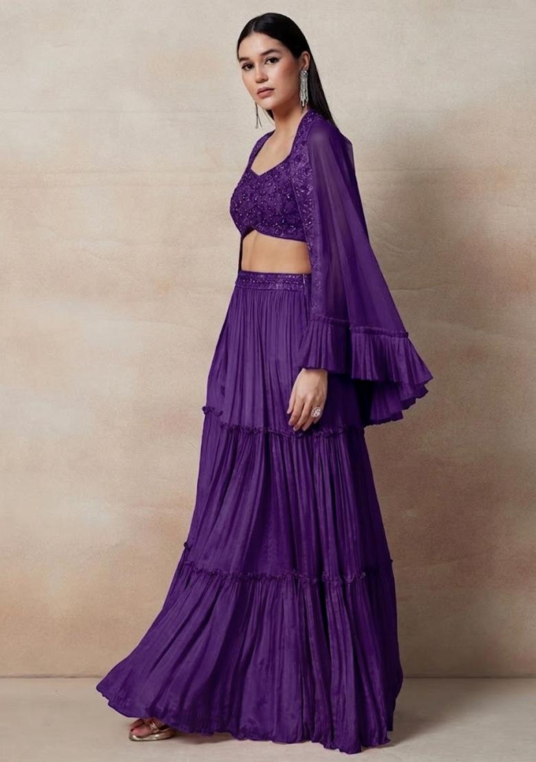 Purple Embellished Designer Fusion Set - Indya