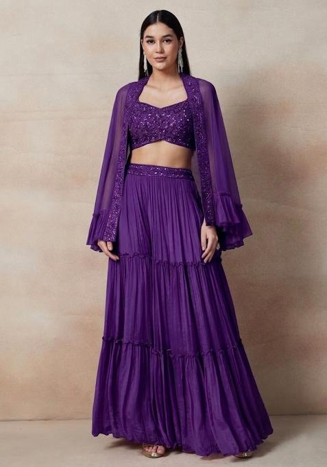 Purple Embellished Designer Fusion Set