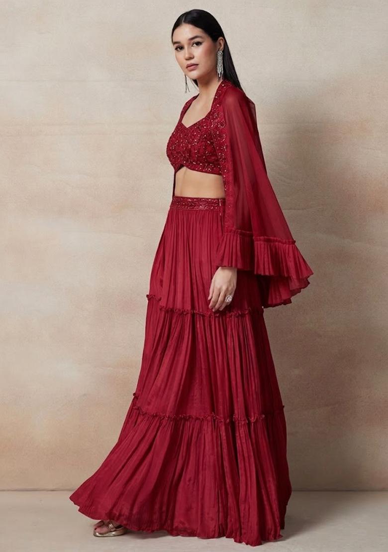 Red Embellished Designer Fusion Set - Indya