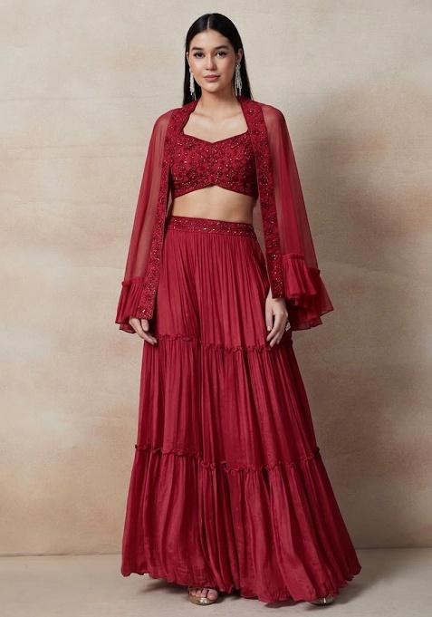 Red Embellished Designer Fusion Set
